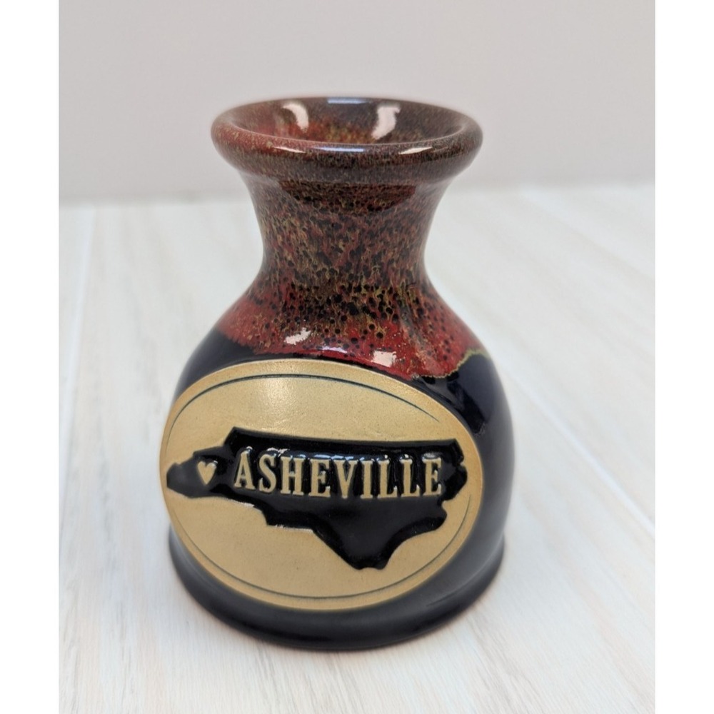 Deneen Pottery Asheville NC Small Blue Brown Bud Vase USA Made 2020